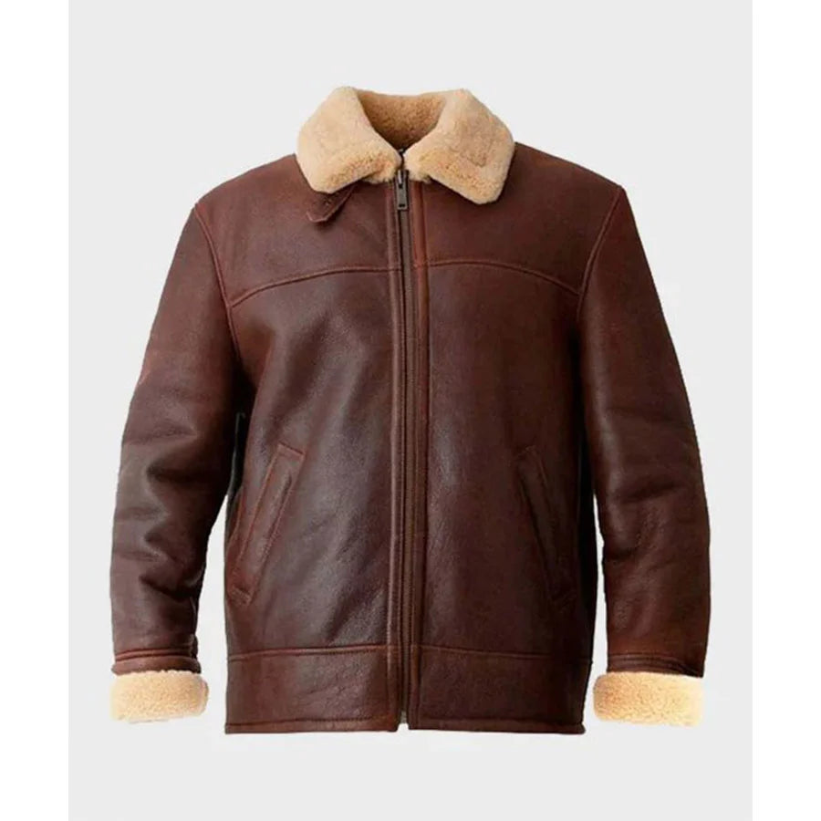 Mens Brown Aviator B3 Bomber Sheepskin Shearling Leather Jacket Coat Max Jackets