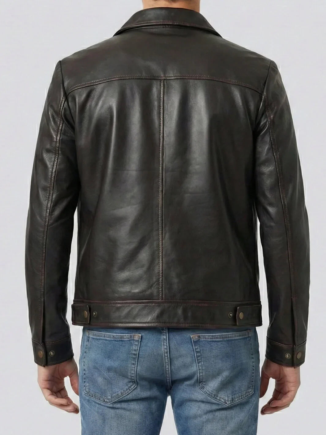 Men's Rub-Off Brown Leather Jacket, Shirt Collar
