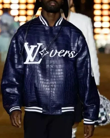 Mens Louis Vuitton Vers 2024 Blue Varsity Jacket Max Jackets