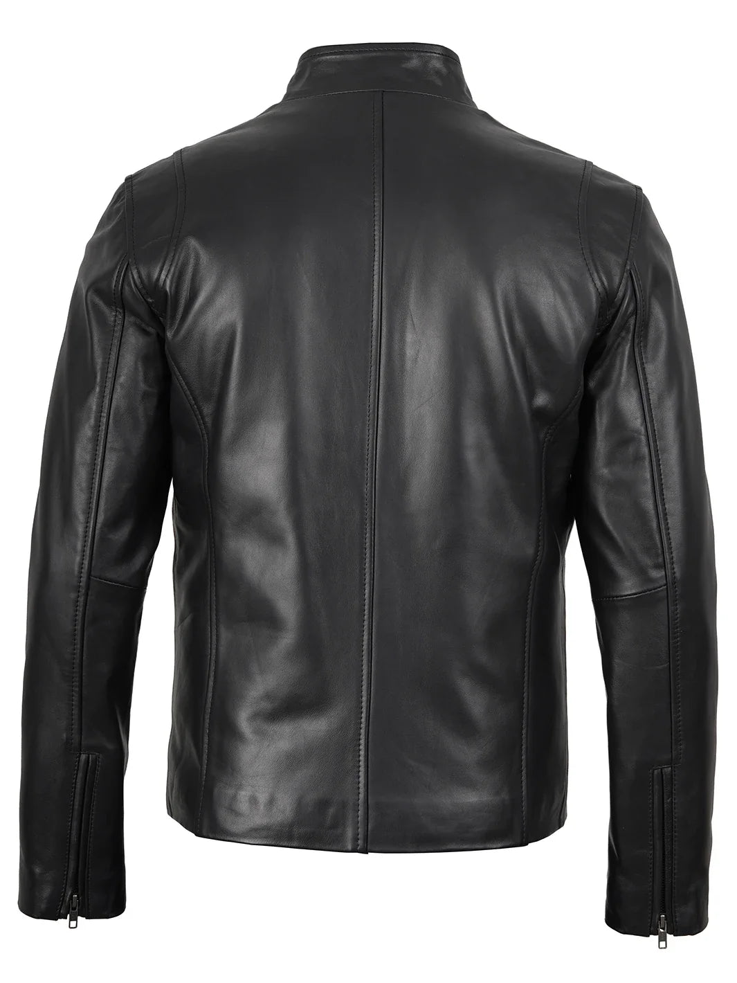 Clinton - Men's Black Cafe Racer Lambskin Leather Jacket