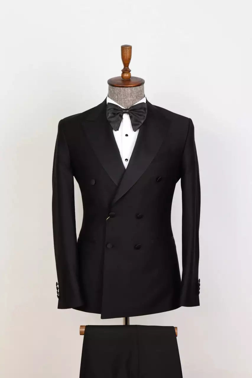 Murrin Mens Black Peak Lapel Double Breasted Dinner Tuxedo