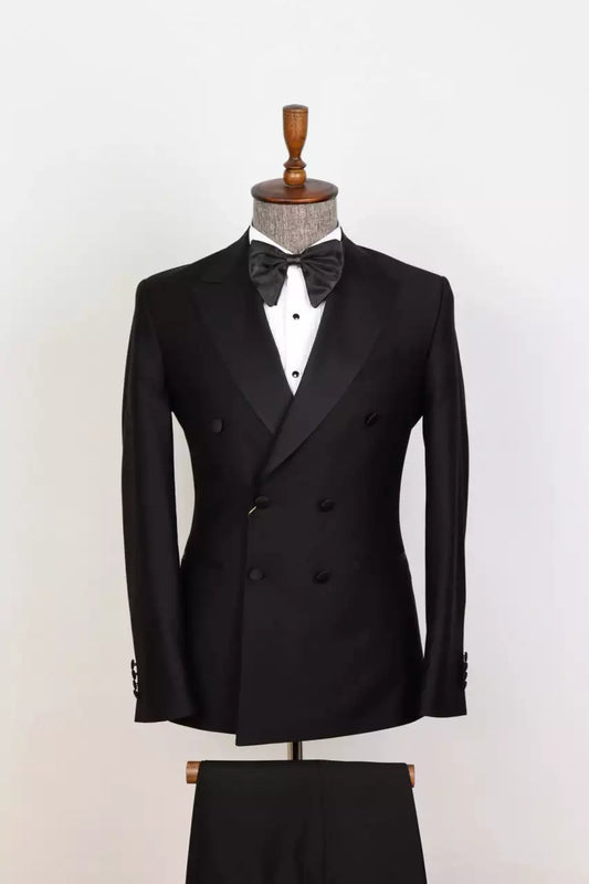 Murrin Mens Black Peak Lapel Double Breasted Dinner Tuxedo