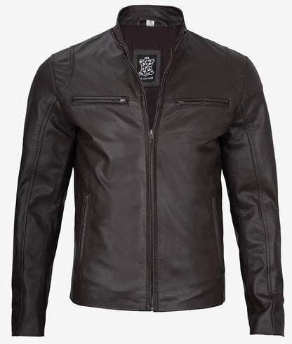 Mens Classic Dark Brown Cafe Racer Leather Jacket Max Jackets