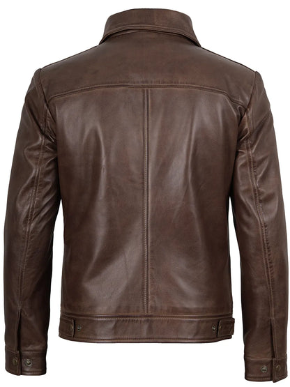 Men's Chocolate Brown Leather Harrington Jacket