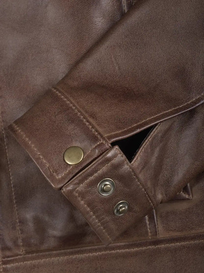 Men's Chocolate Brown Leather Harrington Jacket