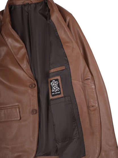 Men's Cognac Brown Leather Blazer