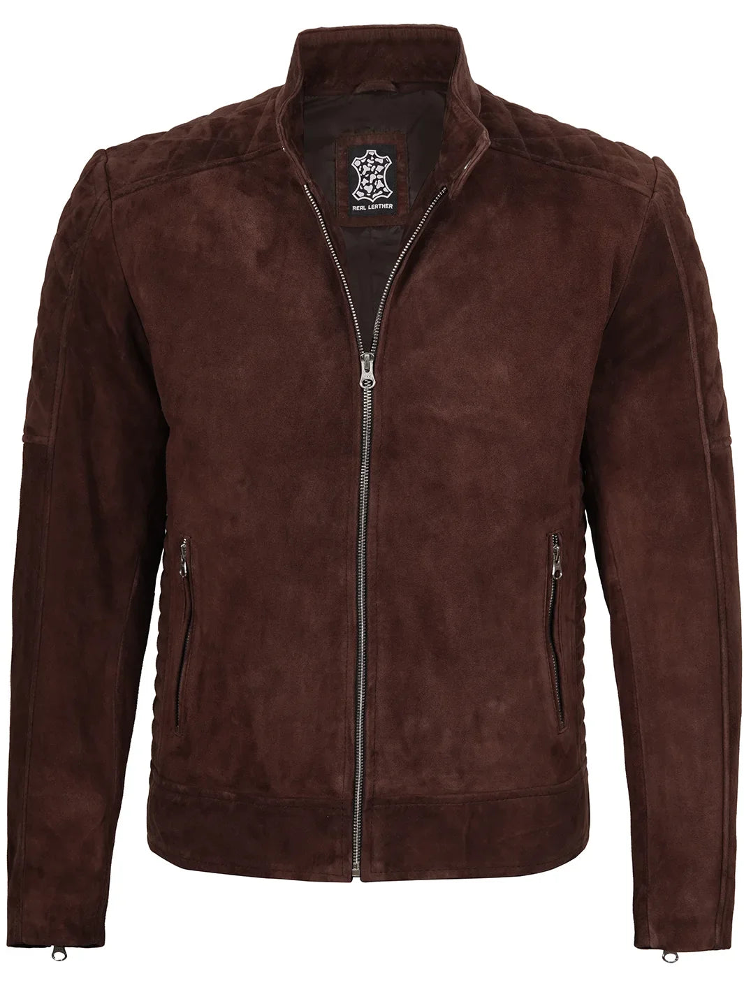 Miguel Men's Quilted Dark Brown Suede Jacket