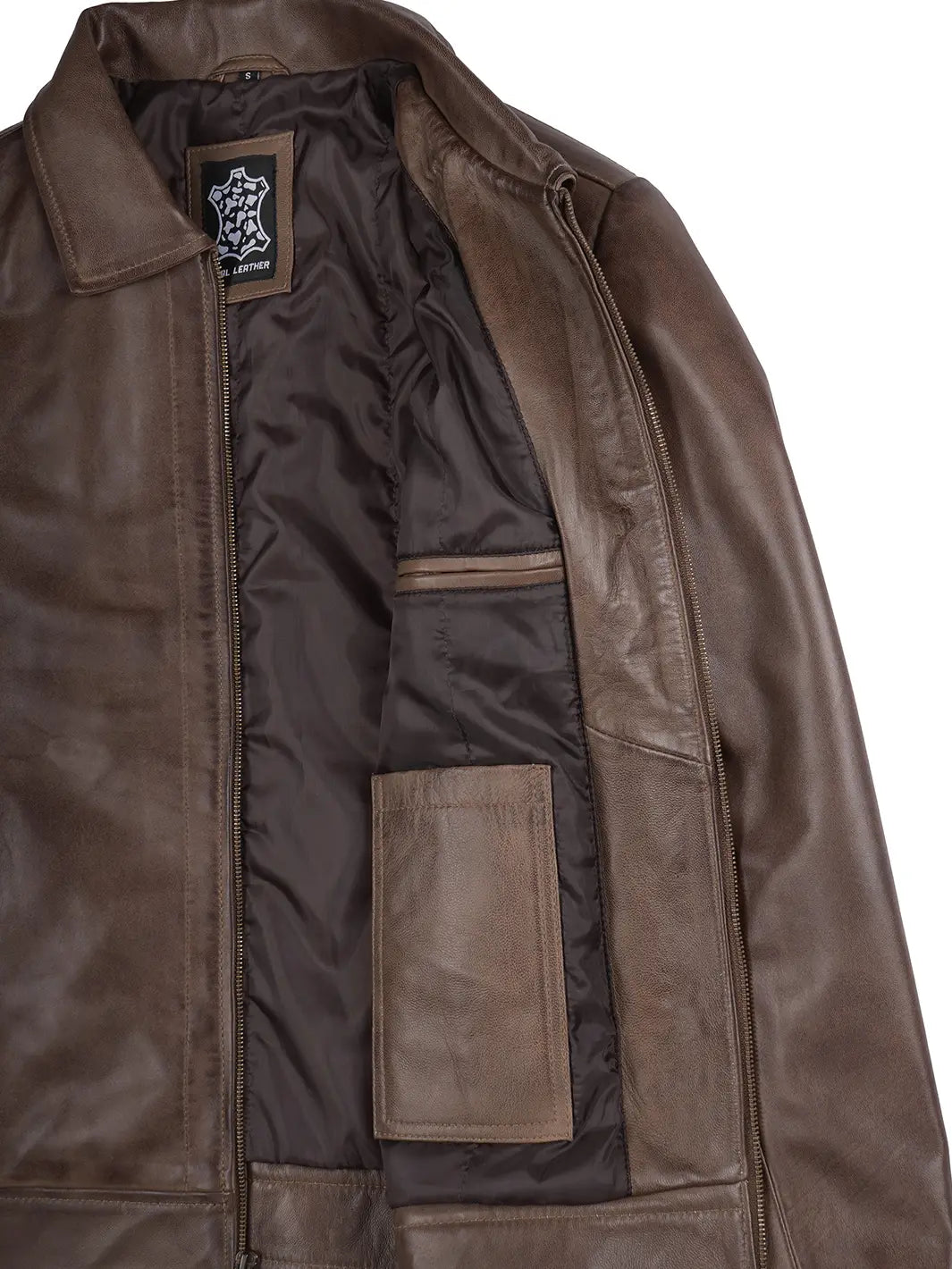Men's Chocolate Brown Leather Harrington Jacket