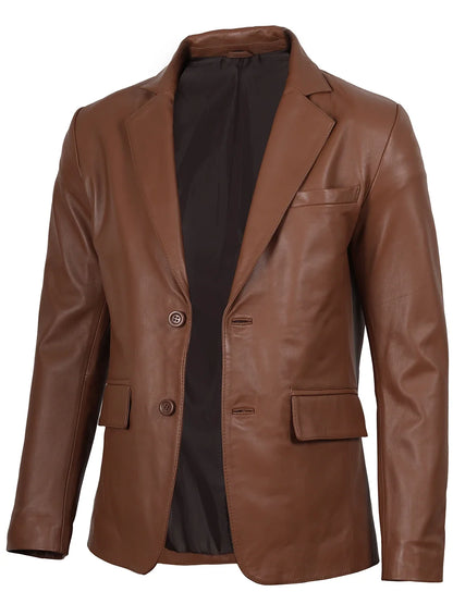 Men's Cognac Brown Leather Blazer