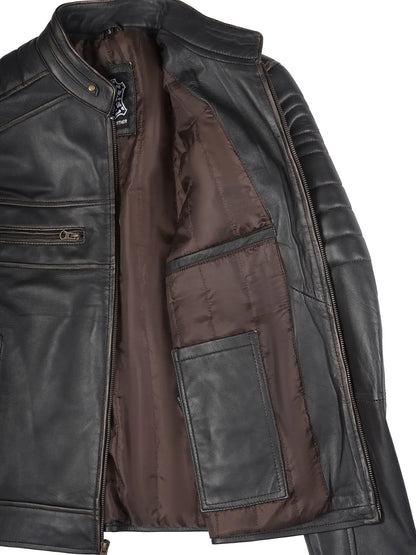 Men's Rub-Off Brown Leather Cafe Racer Jacket
