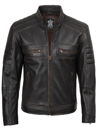 Men's Rub-Off Brown Leather Cafe Racer Jacket