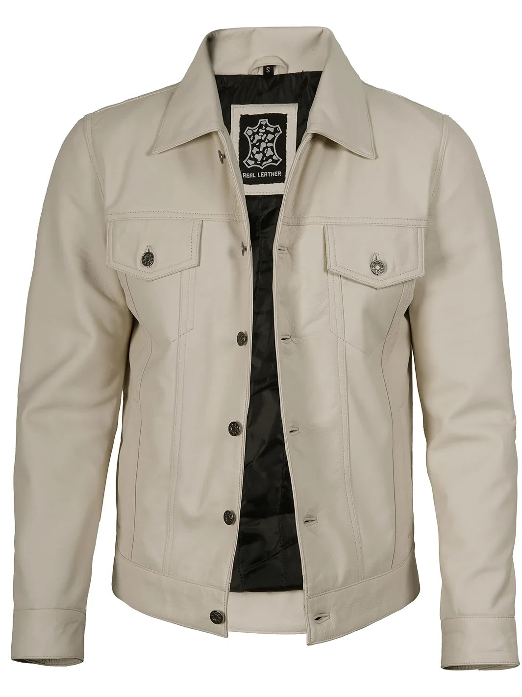 Fernando Men's Off White Leather Trucker Jacket