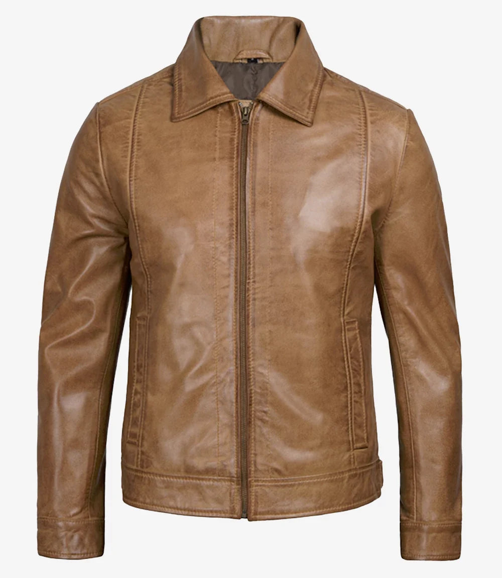 Men's Yellow Wax Vintage Leather Jacket