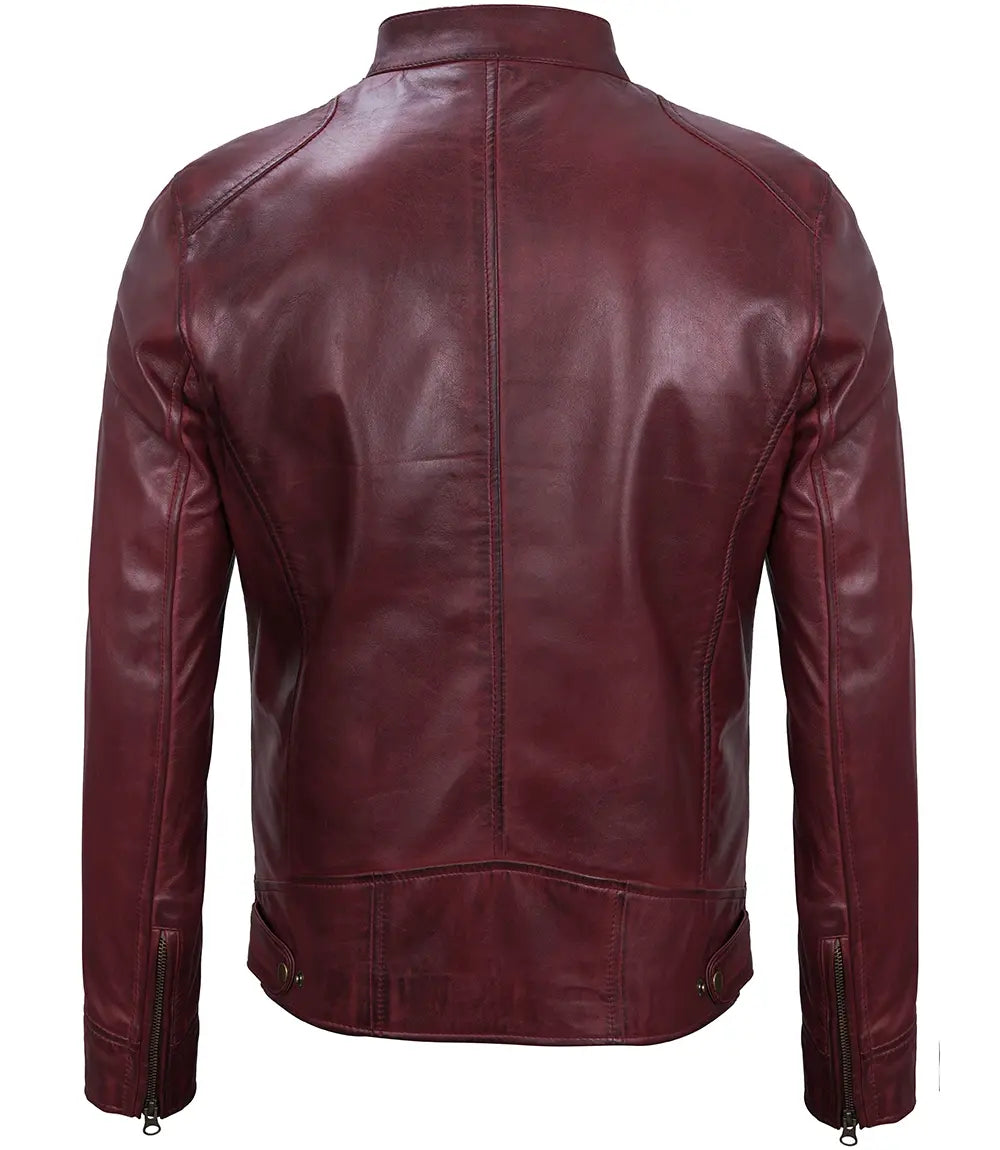 Dodge Men's Maroon Cafe Racer Premium Lambskin Leather Jacket Max Jackets