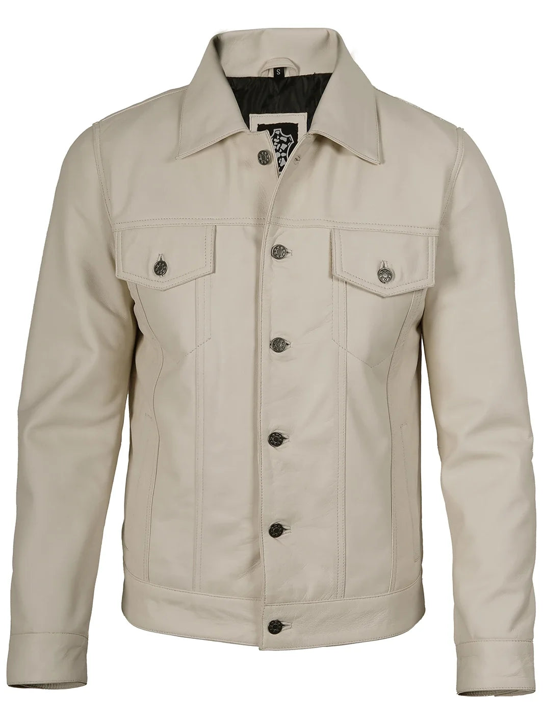 Fernando Men's Off White Leather Trucker Jacket
