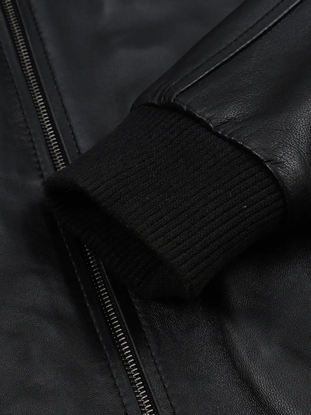 Mens Shirt Collar Black Bomber Leather Jacket