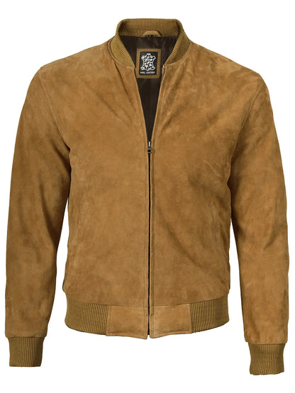 Men's Brown Suede Bomber Jacket