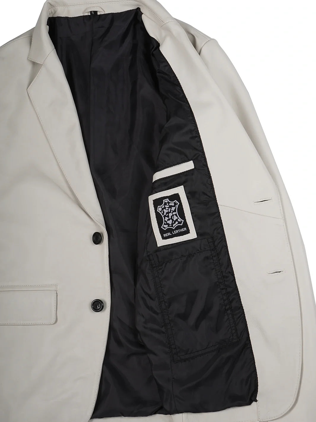 Mens Two Buttons Off White Leather Blazer