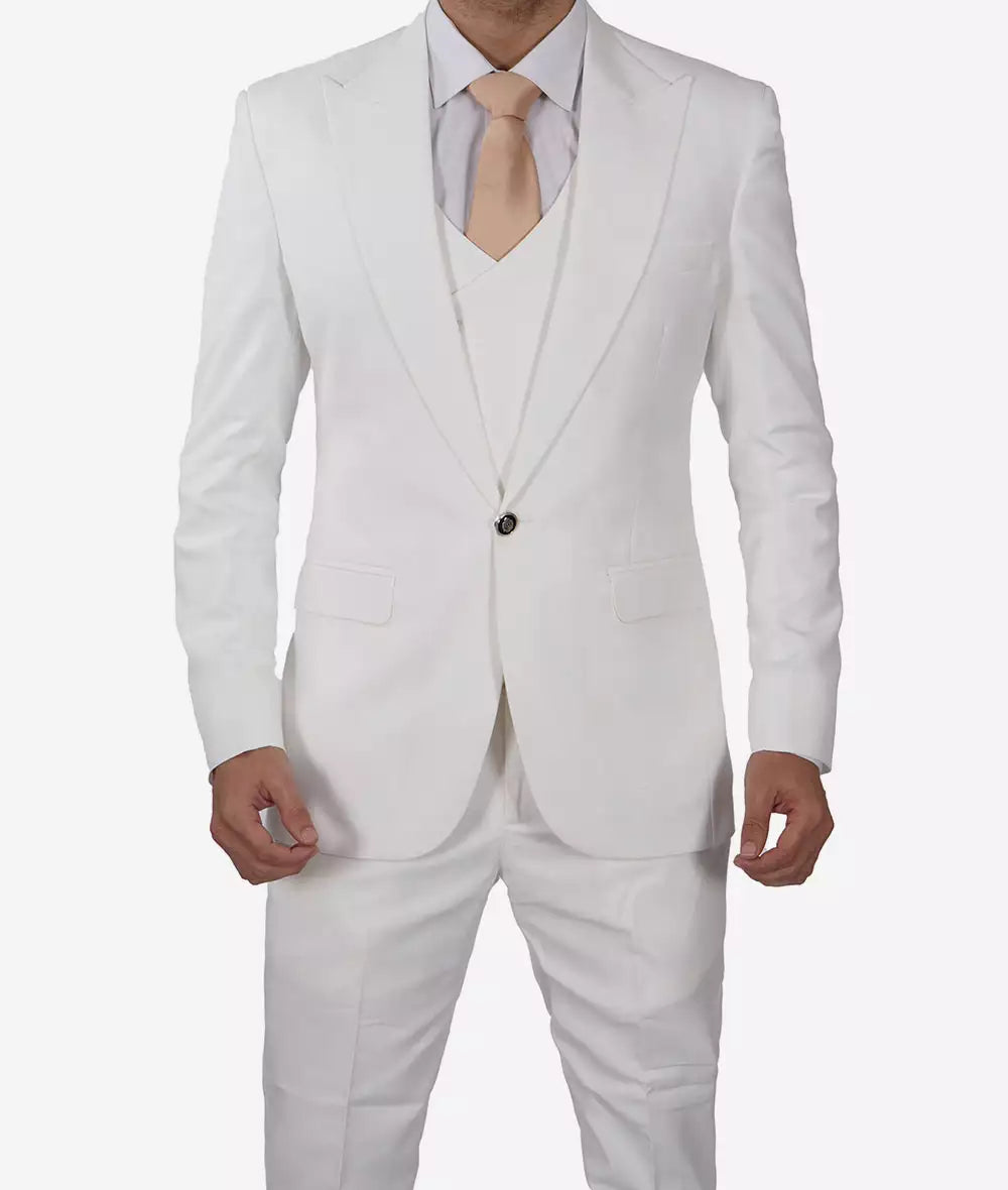 Antonio Men's Peak Lapel Off-White 3-Piece Slim Fit Suit