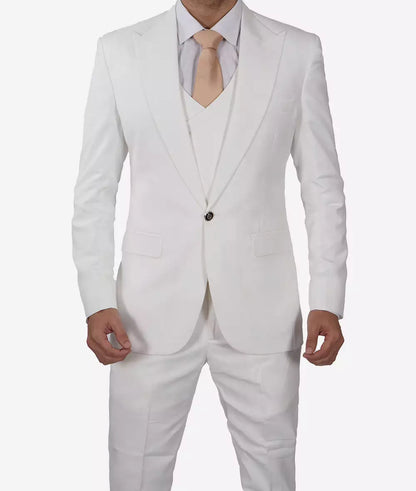 Antonio Men's Peak Lapel Off-White 3-Piece Slim Fit Suit