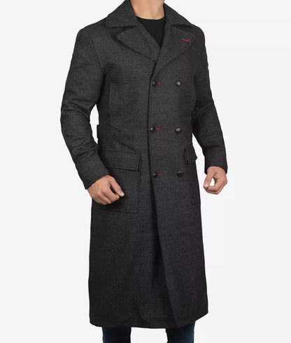Men's Double-Breasted Detective Gray Wool Coat