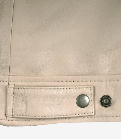 Mens Classic Shirt Collar Beige Harrington Leather Jacket