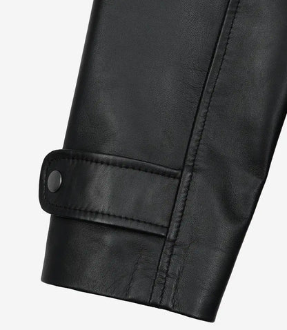 Erin Mens High-Collar Black Leather Jacket With Brown Details