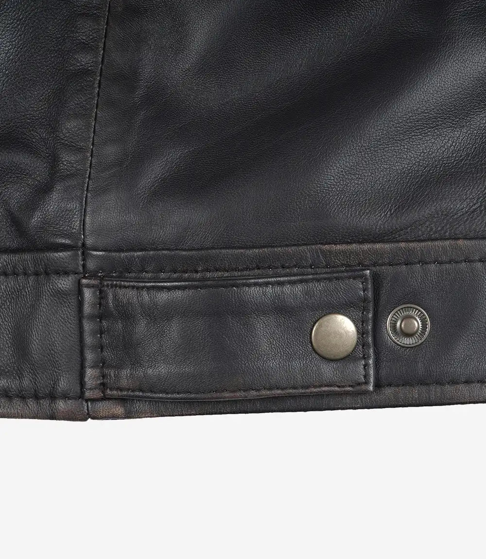 Mens Shirt Collar Classic Distressed Brown Leather Jacket