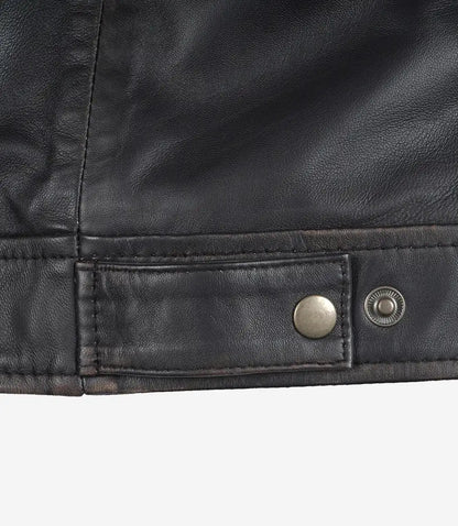 Mens Shirt Collar Classic Distressed Brown Leather Jacket