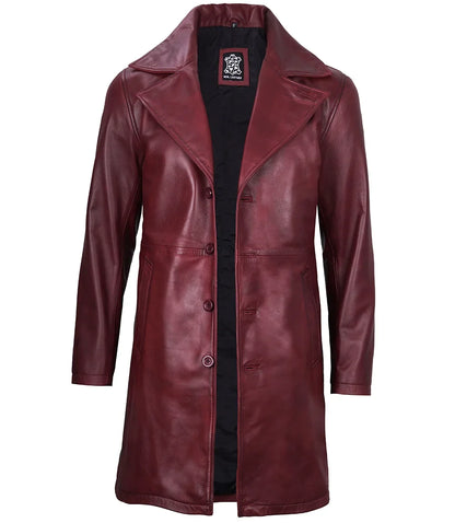 Men's Burgundy Lambskin Leather Car Coat