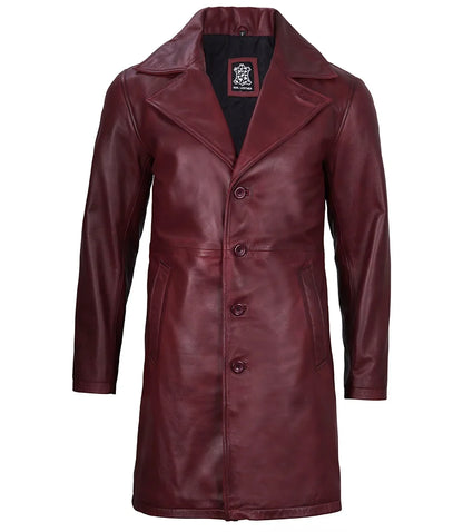 Men's Burgundy Lambskin Leather Car Coat