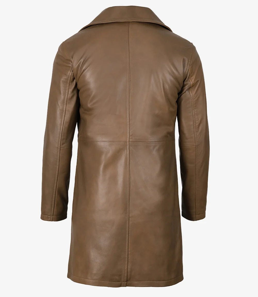 Mens 3/4 Length Lambskin Leather Brown Coat