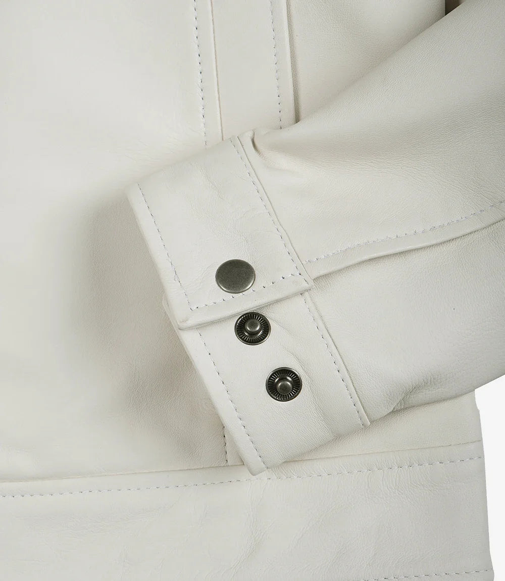 Mens Shirt Collar Off White Harrington Leather Jacket