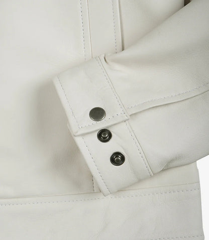 Mens Shirt Collar Off White Harrington Leather Jacket