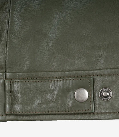 Men's Classic Shirt Collar Olive Green Leather Jacket