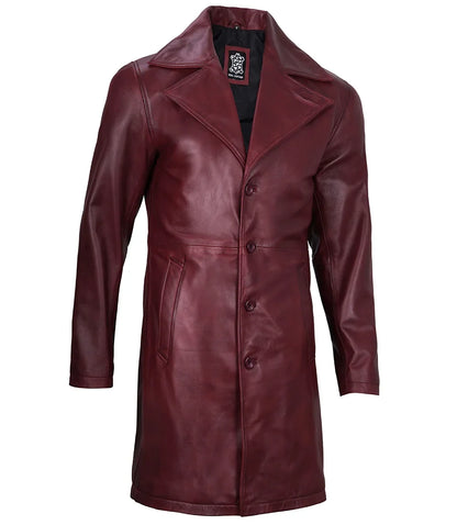 Men's Burgundy Lambskin Leather Car Coat