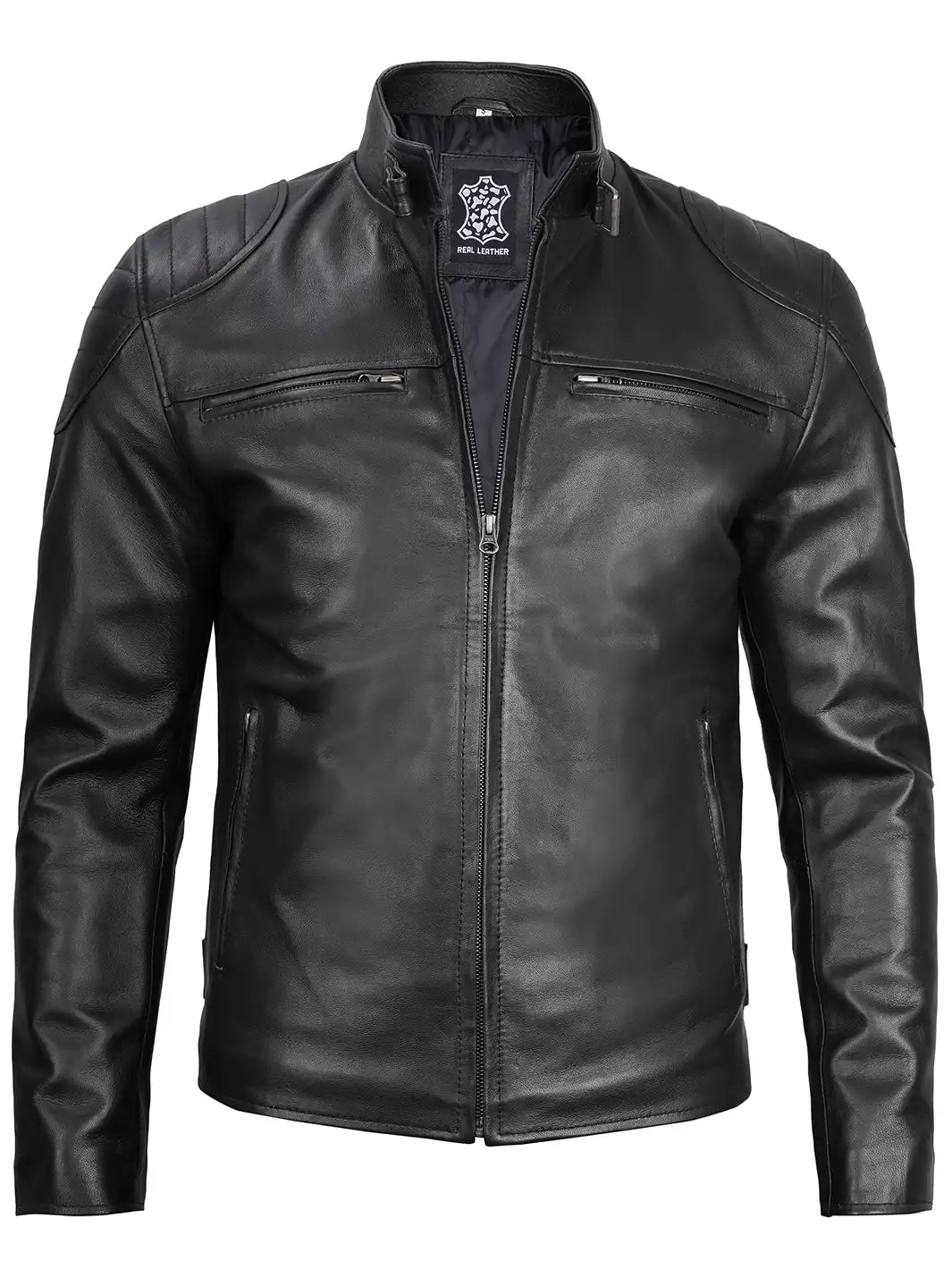 Vermont — Men's Deep Black Leather Biker Jacket