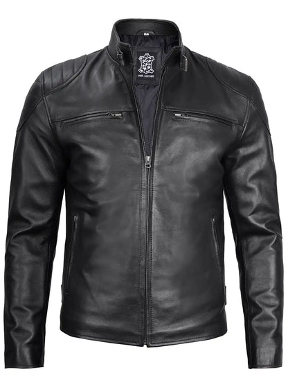 Vermont — Men's Deep Black Leather Biker Jacket