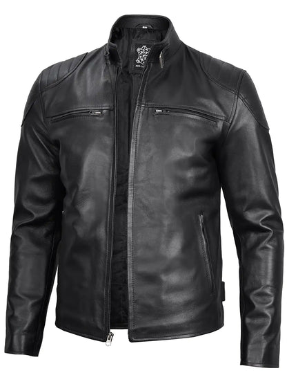Vermont — Men's Deep Black Leather Biker Jacket