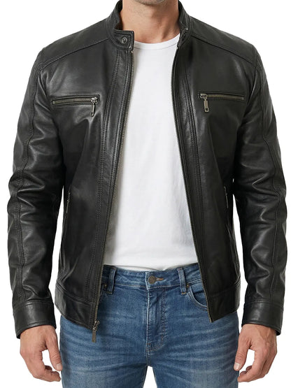 Merrill Men's Black Hooded Leather Jacket