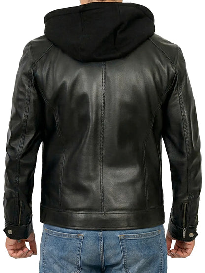Merrill Men's Black Hooded Leather Jacket