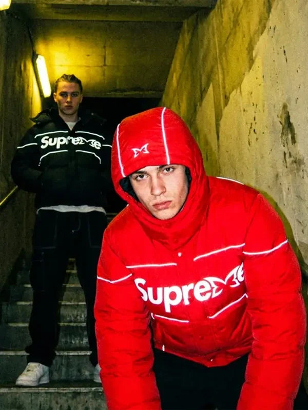 Mertra x Supreme Red and Black Parachute Hooded Puffer Jacket