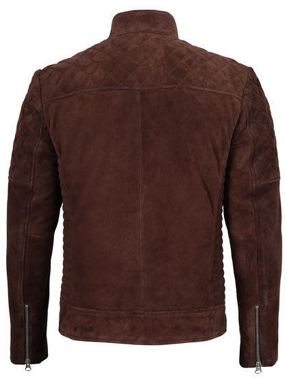 Miguel Men's Quilted Dark Brown Suede Jacket