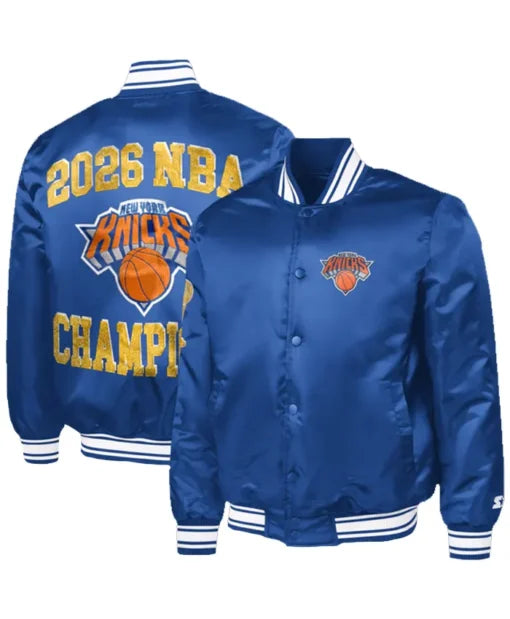 NY Knicks 2026 Finals Champions Blue Satin Starter Jacket