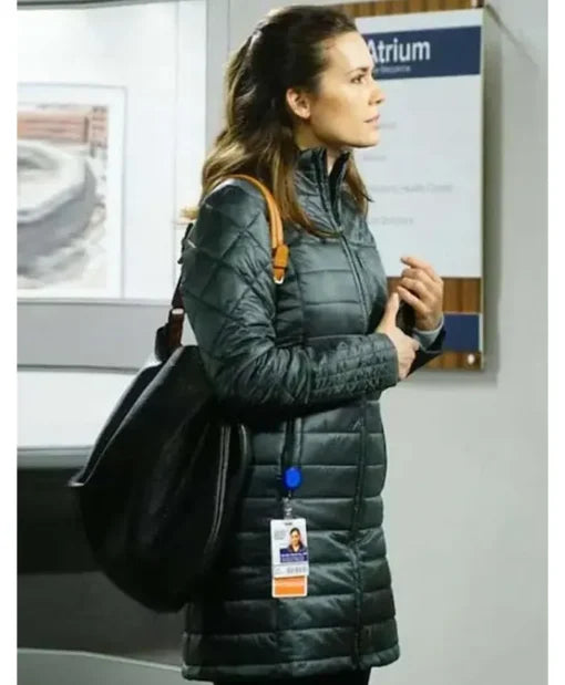 Torrey DeVitto Chicago Med S04 Natalie Manning Black Puffer Coat