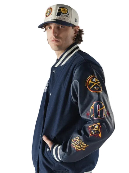 NBA 2026 inspired varsity jacket with rib-knitted collar
