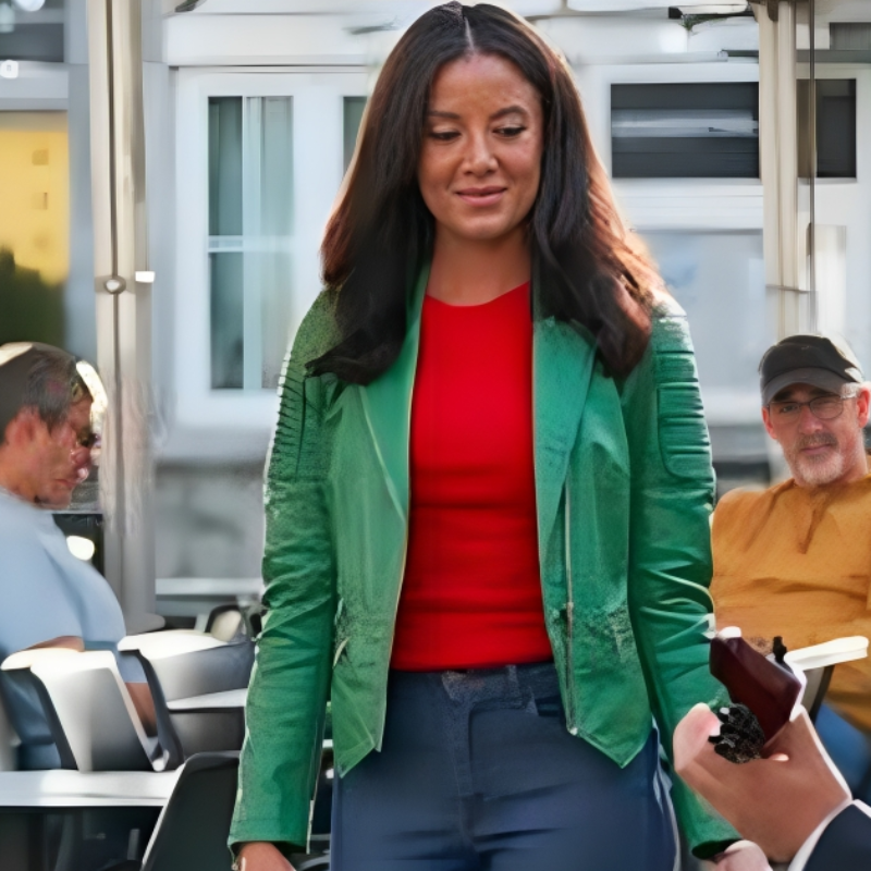 A Pinch Of Portugal 2023 Heather Hemmens Green Leather Jacket Max Jackets