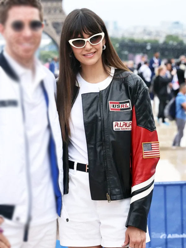 Nina Dobrev Paris Olympics 2024 Leather Jacket Max Jackets