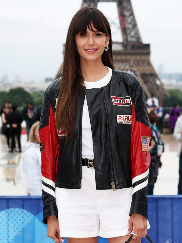 Nina Dobrev Paris Olympics 2024 Leather Jacket Max Jackets