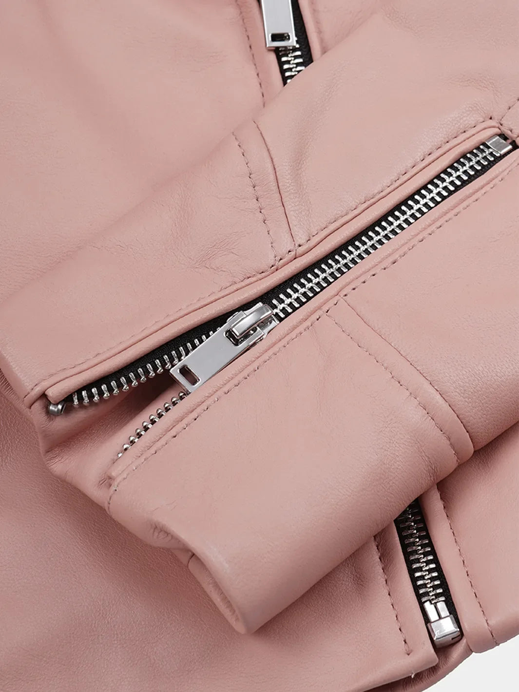 Ninfa Women's Pink Asymmetrical Biker Style Leather Jacket